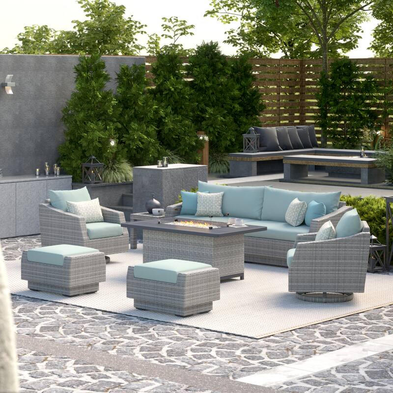 Cannes 8 Piece Sunbrella Outdoor Patio Motion Fire Set