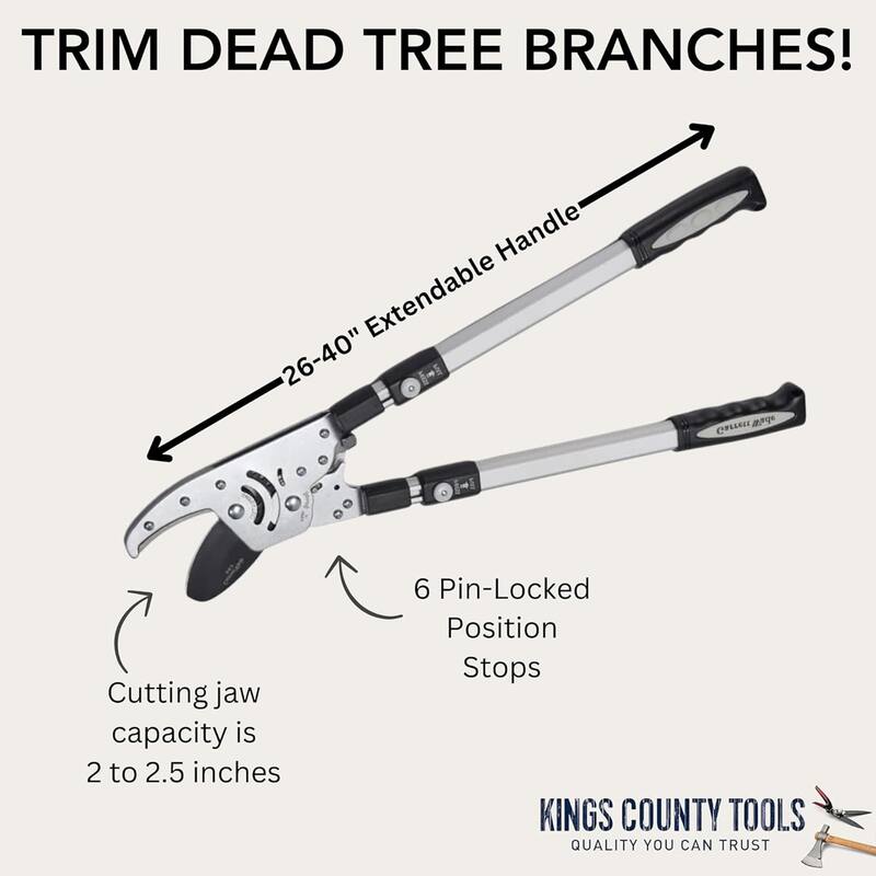 Tree Trimmer Loppers - Double Ratcheting Anvil Lopper - Extendable 26" - 40" Long Handles by Kings County Tools