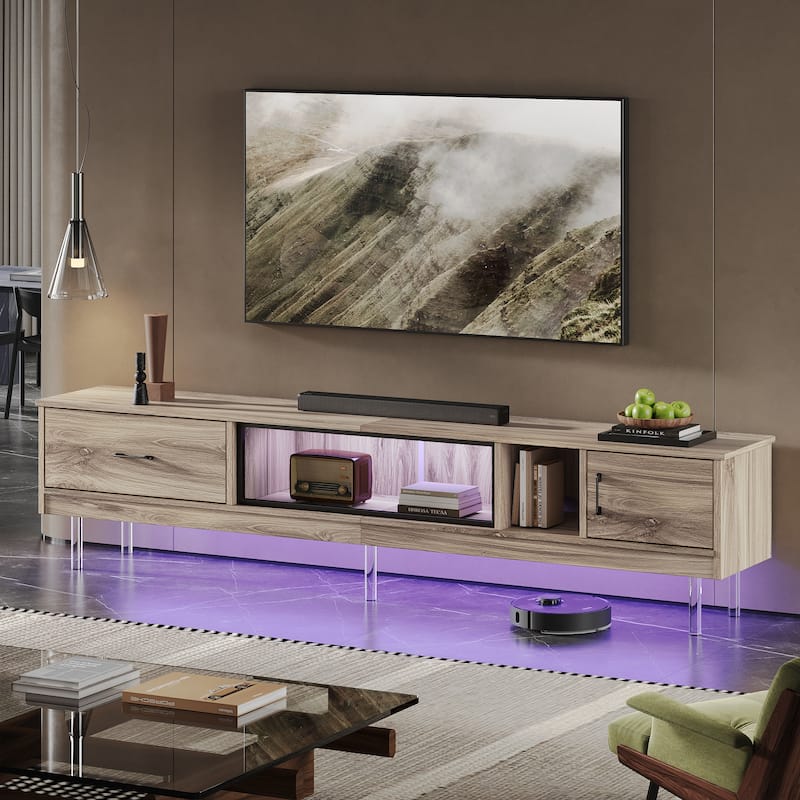 High Gloss LED TV Stands Modern Entertainment Center for 85" TV with Drawer - 80 inches