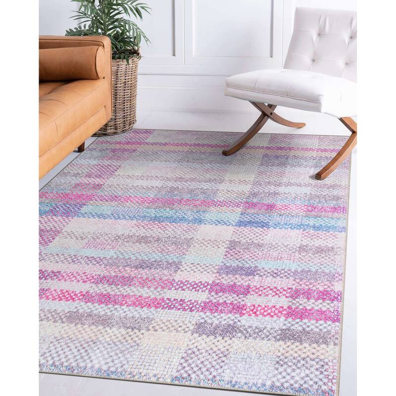 Contemporary Plaid Machine Washable Area Rug - 10' x 14' - Runner/Rectangle