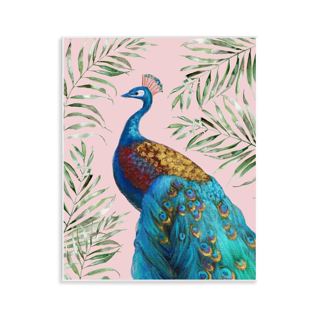 Stupell Elegant Peacock & Palm Sprigs Wall Plaque Art Design By Nan