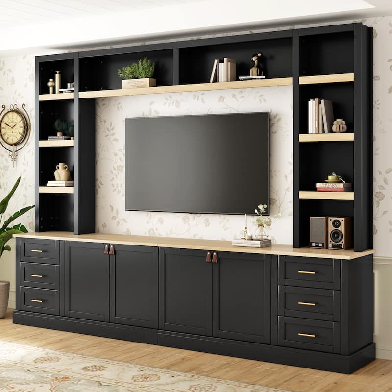 Modern 4-Piece Wall Unit Entertainment Center with Bookshelf for TVs Up to 75"