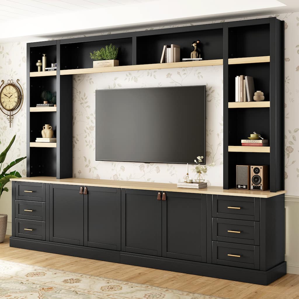 Modern 4-Piece Wall Unit Entertainment Center with Bookshelf for TVs Up to 75"