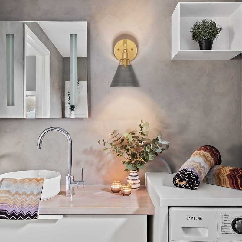 Modern 1-Light Brushed Gold Armed Wall Sconces Bathroom Vanity Light for Bedroom Hallway Staircase - D 7.5" x H 10"