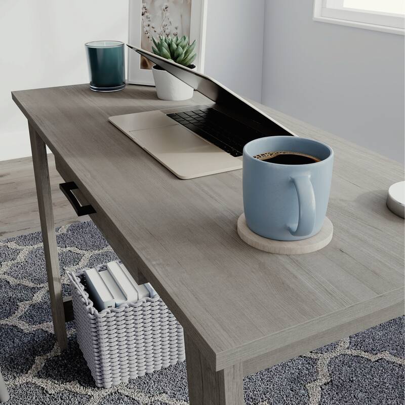 Brown Compact Writing Desk with Storage Drawer 43.6 Inch Wide for Home Office