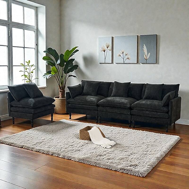 140.9" U-Shaped Modular Sectional Sofa with 2 Ottomans, Chenille Upholstery, Deep Seat Couch for Living Room