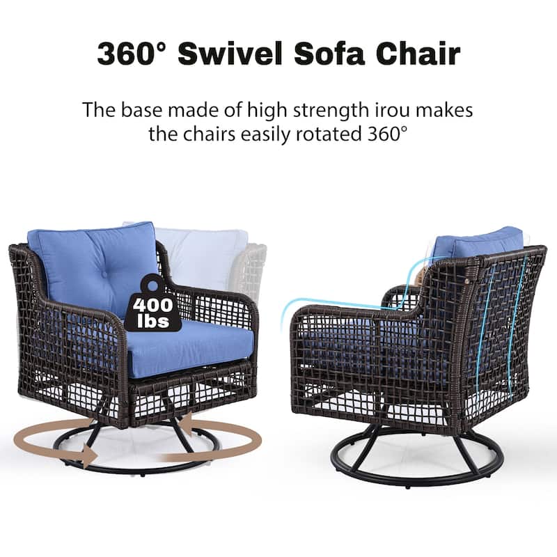 Patio Furniture 4 Pieces Outdoor Furniture Set Wicker Outdoor Sectional Sofa with Swivel Rocking Chairs
