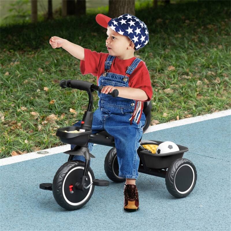Black 3-Wheel Adjustable Seat Toddler Tricycle with Mudguard Front and Rear Fun Ride for Toddlers - 31.5" L x 19" W x 24.75" H