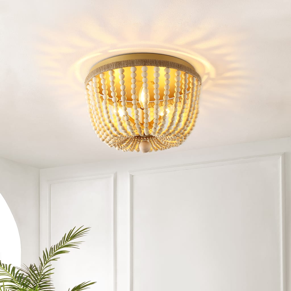 SAFAVIEH Lighting Alodia Chandelier - White Wash/Rope - 15"W x 15"D x 11"H