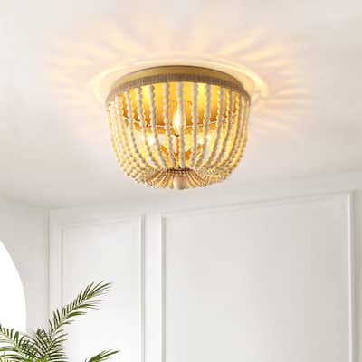SAFAVIEH Lighting Dawn Chandelier - 15" W x 15" D x 11" H - White Wash/Rope
