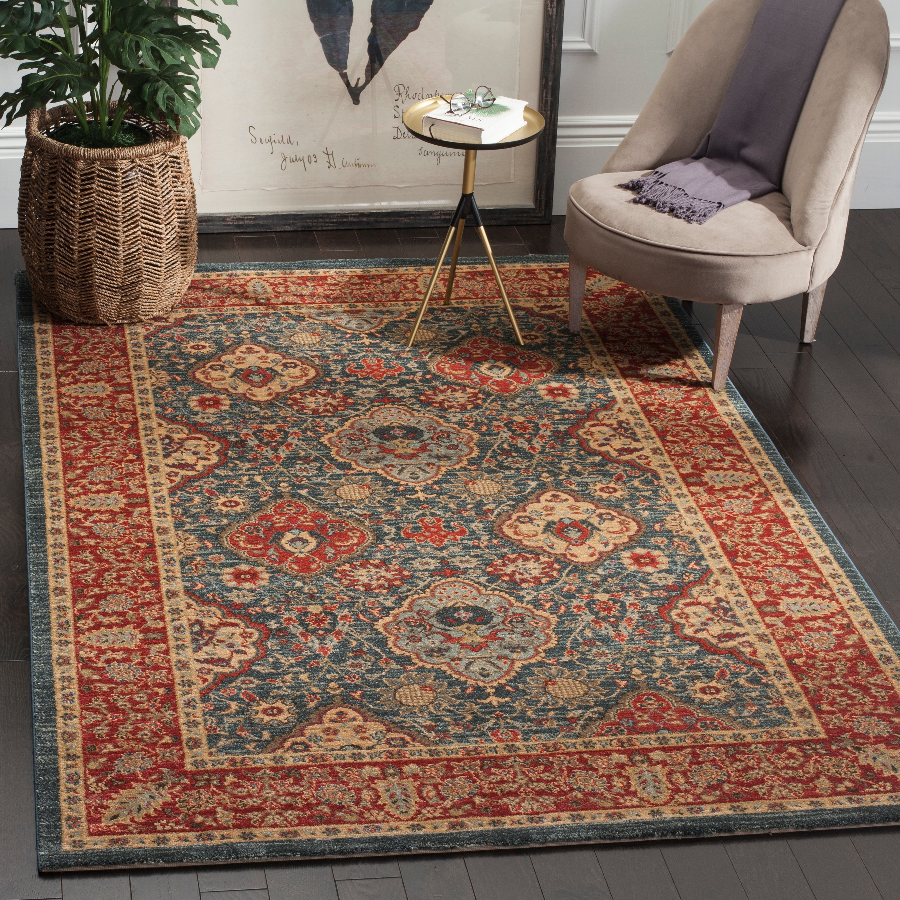 Navy Red 9' x 12' SAFAVIEH Mahal Collection MAH620C Traditional Oriental Non-Shedding Living Room Bedroom Dining Home Office Area Rug 