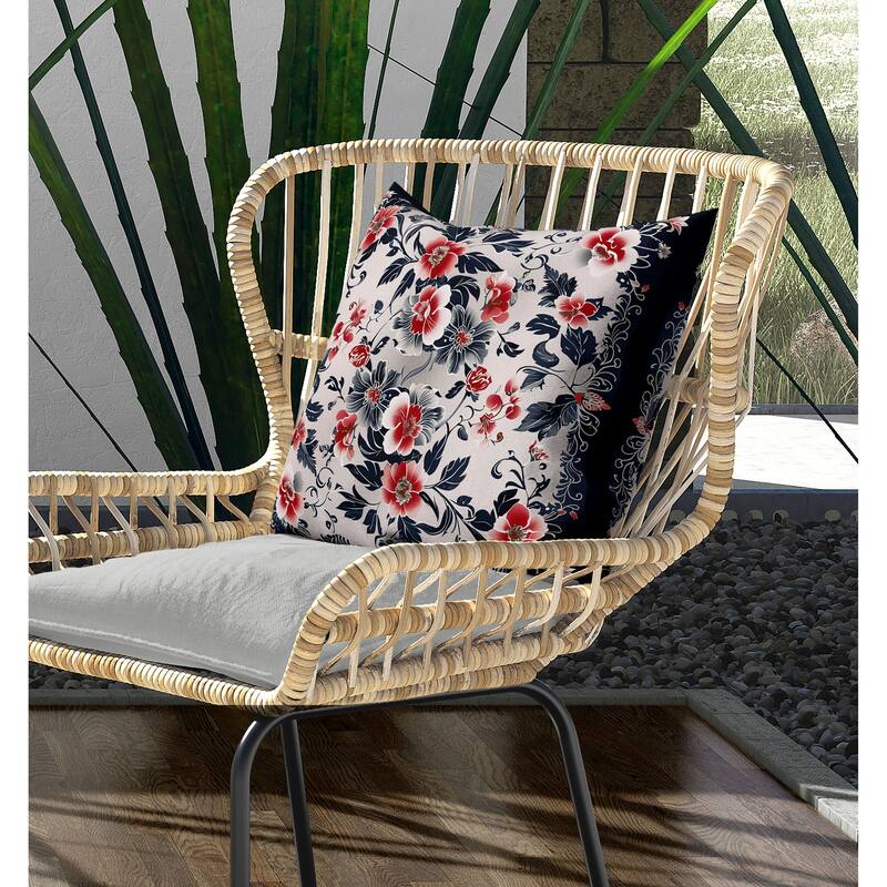Flower Hub Indoor/Outdoor Reversible Throw Pillow Black and Red
