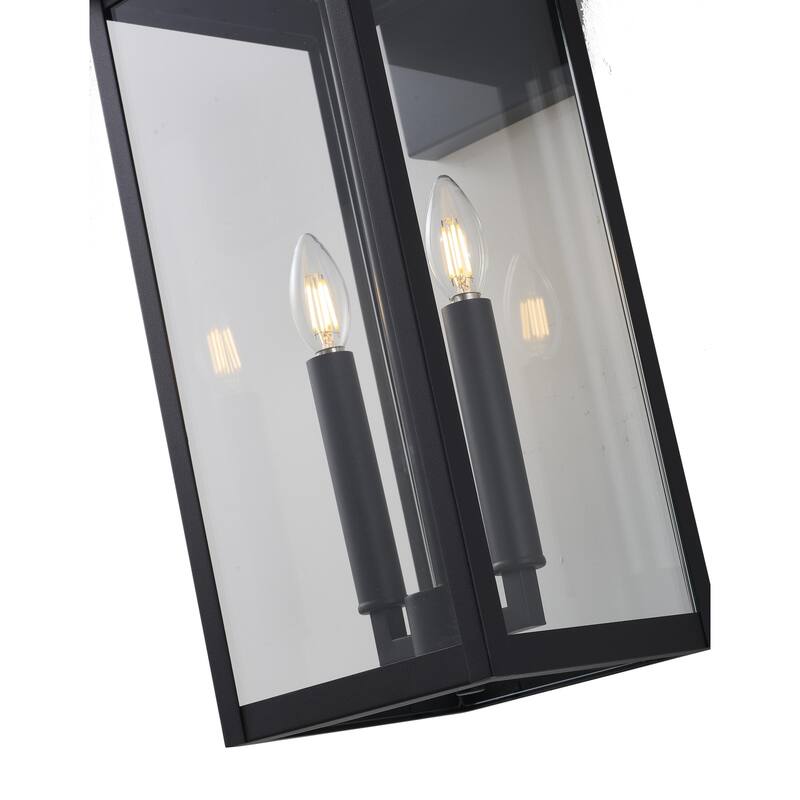 2-Light Matte Black Outdoor Wall Sconce With A Clear Glass Shade