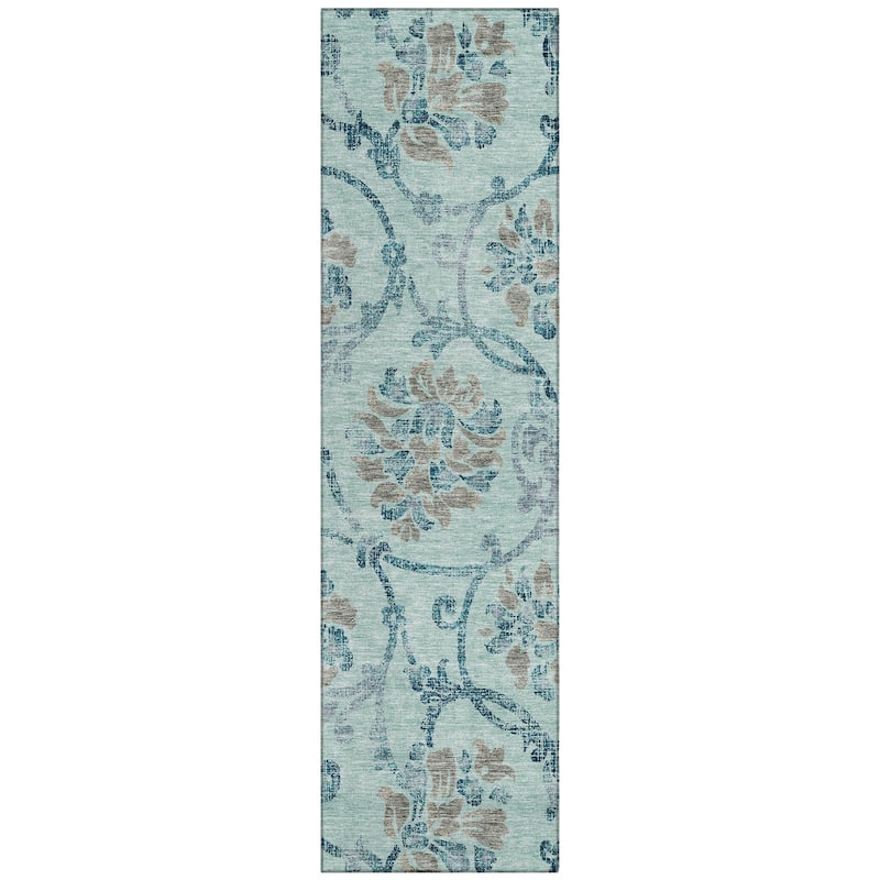 Machine Washable Indoor/ Outdoor Chantille Scroll Floral Rug