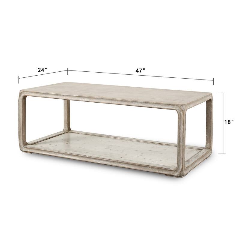Peking Coffee Table w/Base, 47 Inch Long, White Wash Finish