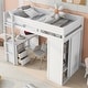 preview thumbnail 1 of 32, Wood Twin Size Loft Bed with Wardrobes and 2-Drawer Desk with Cabinet White