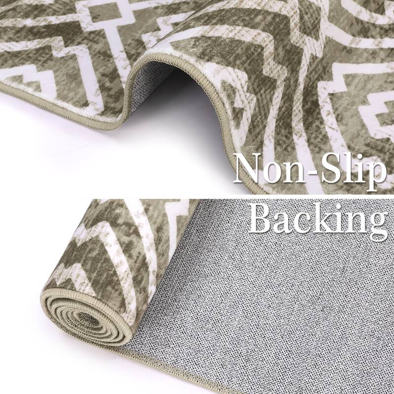 Geometric Area Rugs for Living Room Bedroom Distressed Washable Accent Rug Non-Slip Low Pile Carpet