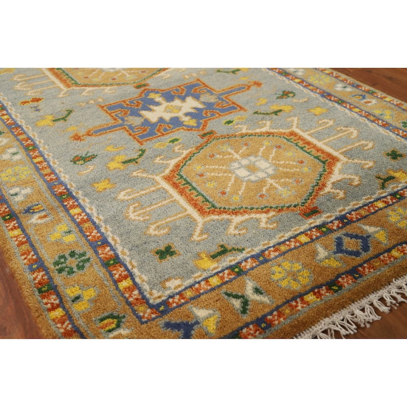 Hand Knotted Oriental 100% Wool Carpet Transitional Geometric Greys & Charcoal Khotan Area Rug - 4' 11'' X 3' 0''