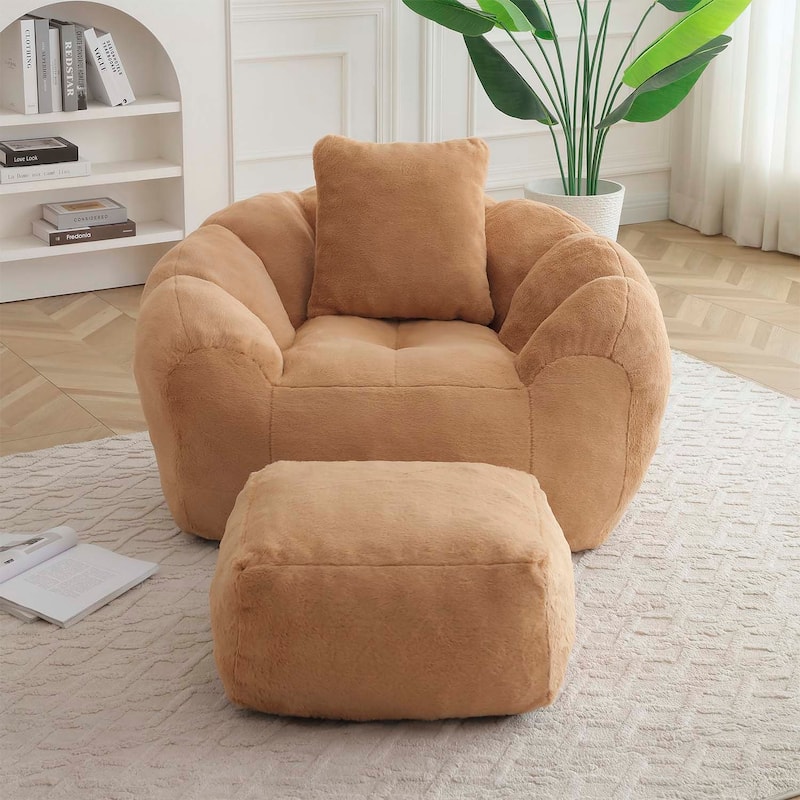 Shell-Shaped Bean Bag Chair with Footstool,Perfect for Gaming and Reading