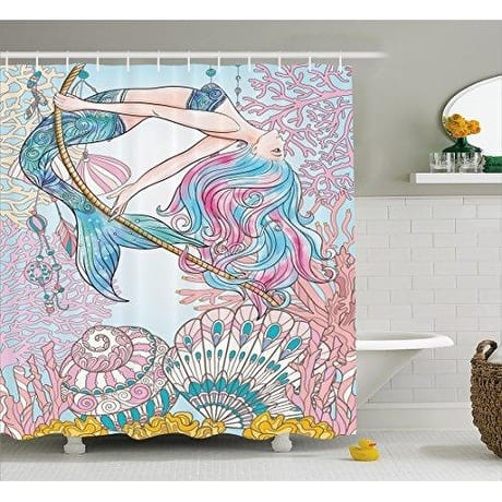 Shop Mermaid Shower Curtain Fabric Bathroom Decor Set 70 Inches Pink Blue Overstock 20649139