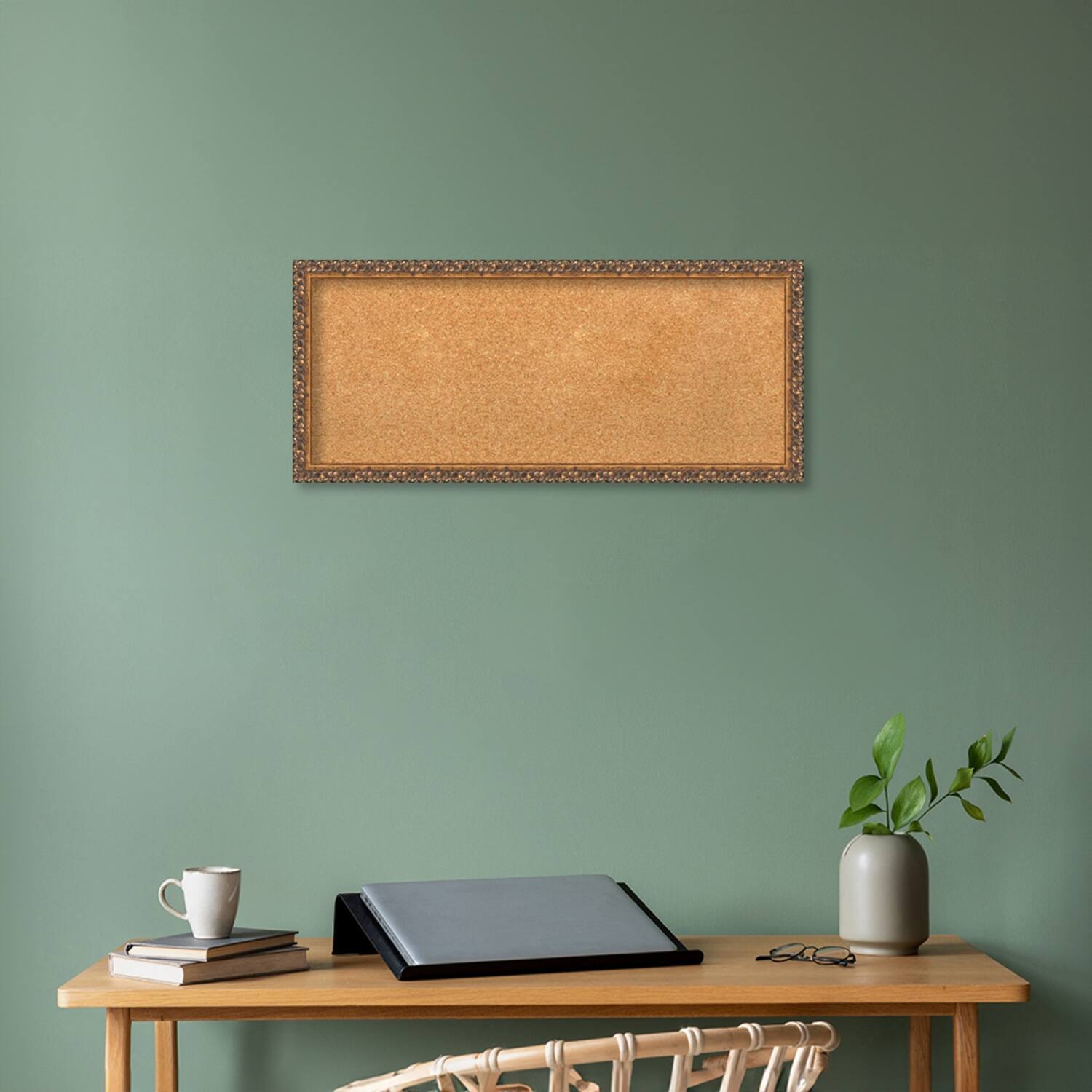 Antique Bronze Wood Framed Natural Corkboard Bulletin Board On Sale