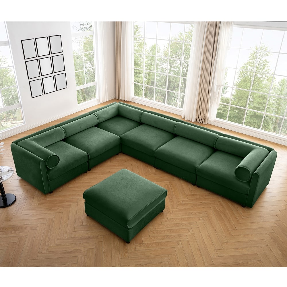 Modern 7-Piece Modular Sofa with Storage 6 Seats & 1 Ottoman