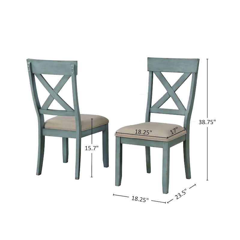 Roundhill Furniture Prato Two-Tone Wood Cross Back Upholstered Dining Chairs (Set of 2)
