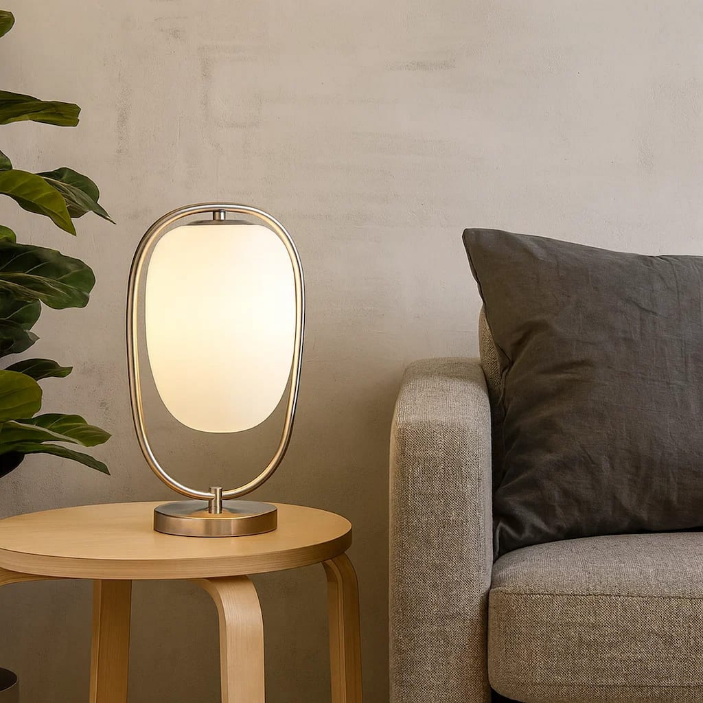 Raze 17 Inch Table Lamp, LED Light, Modern Globe Shade, Metal Body, Silver