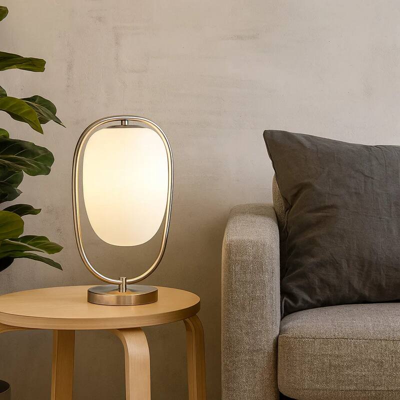 Raze 17 Inch Table Lamp, LED Light, Modern Globe Shade, Metal Body, Silver