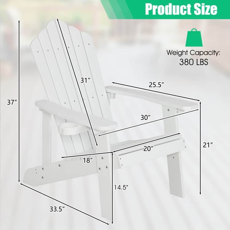 Weather Resistant HIPS Outdoor Adirondack Chair with Cup Holder - 33.4" x 30" x 37"