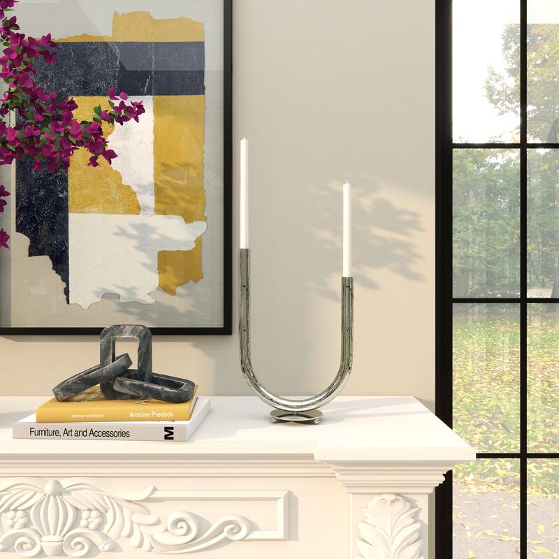 Silver Stainless Steel Metal Abstract U-Shaped Candelabra
