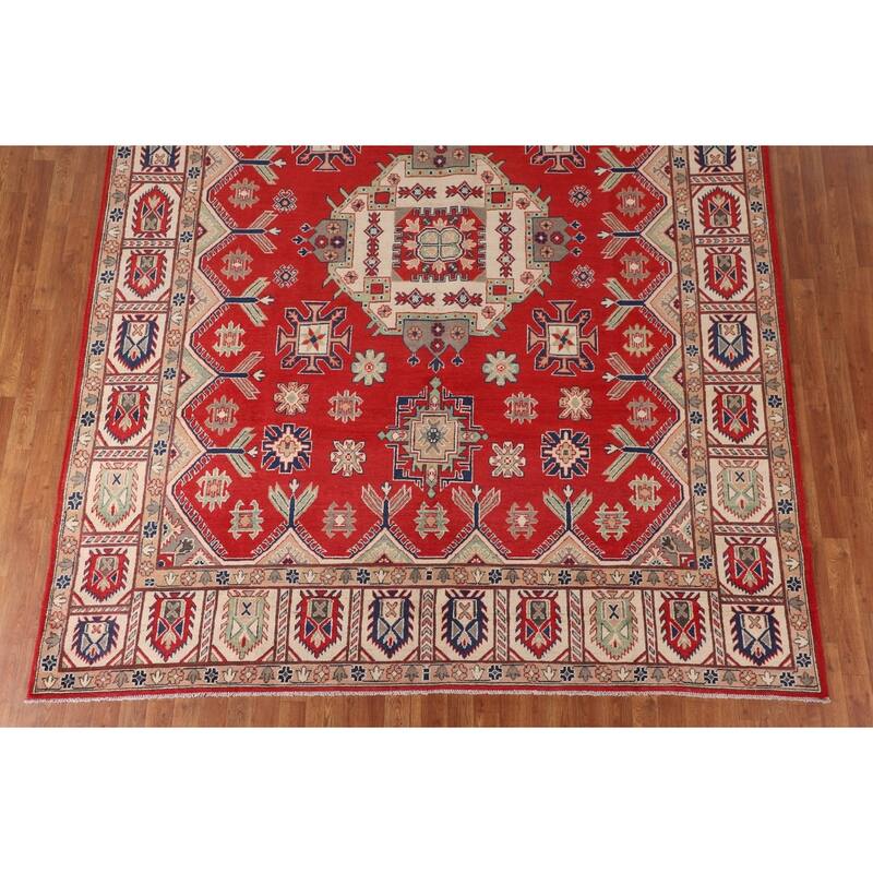 Geometric Red Kazak Area Rug Handmade Wool Carpet - 8'5"x 11'3"