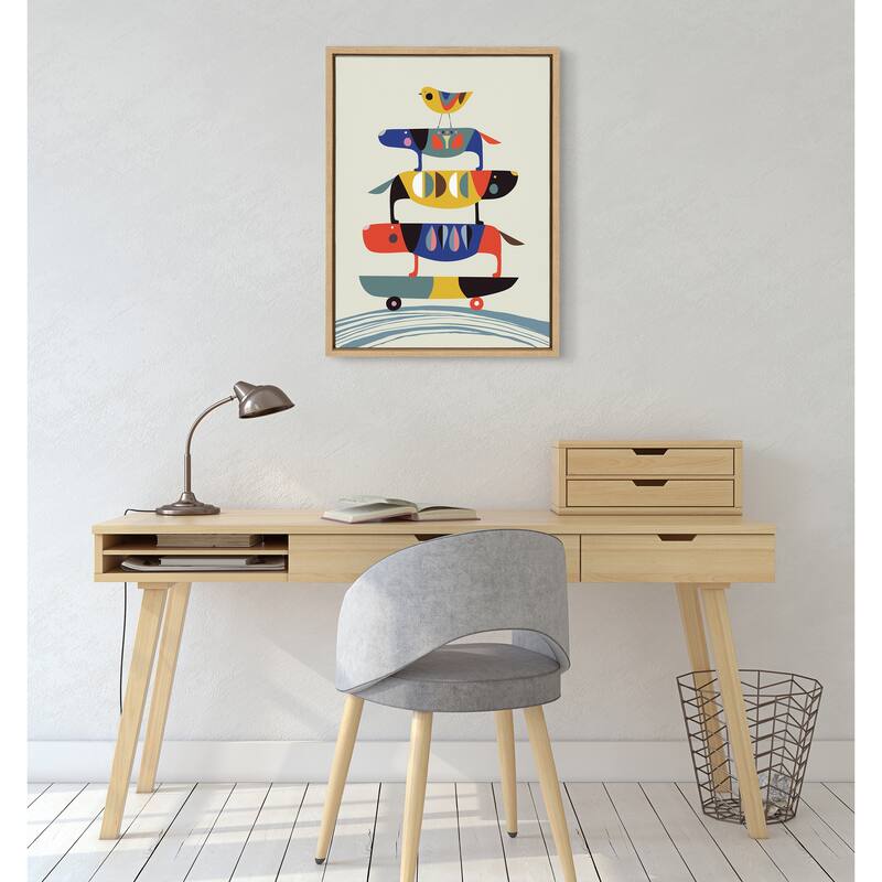 Kate and Laurel Sylvie Skate Dog Framed Canvas by Rachel Lee