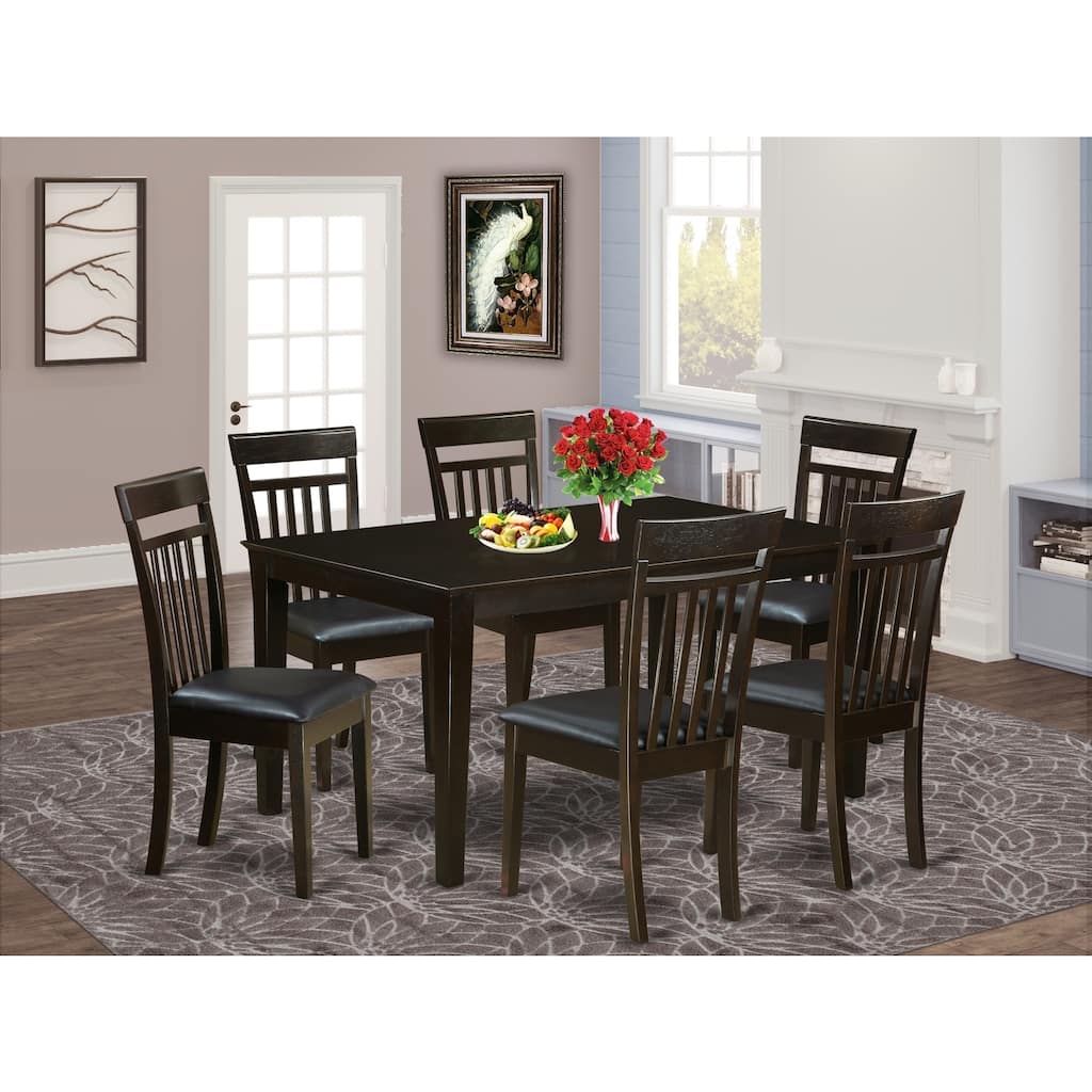 HomeStock 7-Piece Rectangle Cappuccino Finish Solid Wood Top Dining Table with 6 Chairs