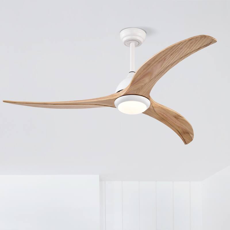 52" Solid Wood Blades Ceiling Fan With Light with Remote Control, Noiseless Reversible Motor, 6 Speed, 3 Color