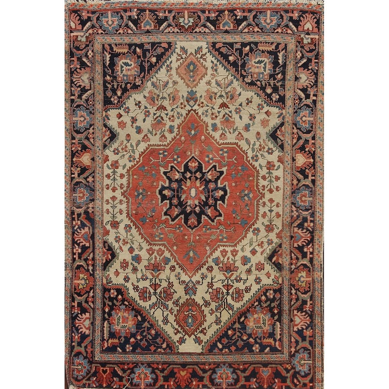 Pre-1900 Antique Sarouk Farahan Persian Area Rug Handmade Wool Carpet - 3'6" x 4'9"