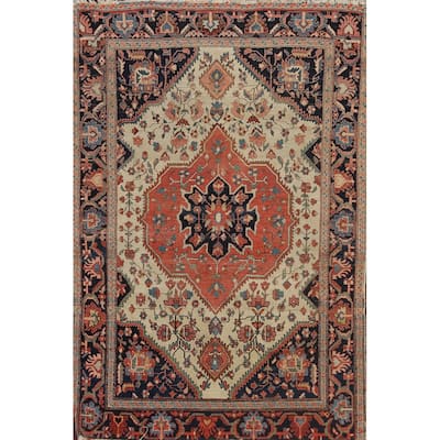 Pre-1900 Antique Sarouk Farahan Persian Area Rug Handmade Wool Carpet - 3'6" x 4'9"
