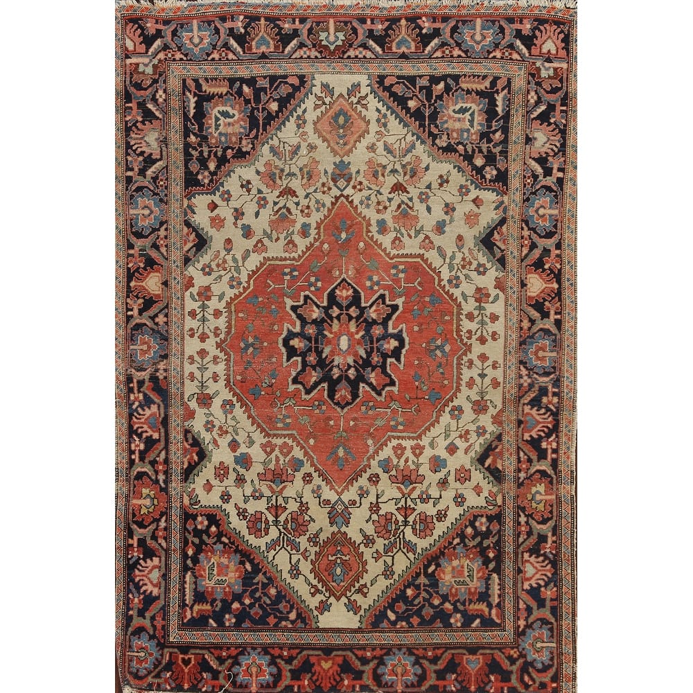 Pre-1900 Antique Sarouk Farahan Persian Area Rug Handmade Wool Carpet - 3'6" x 4'9"