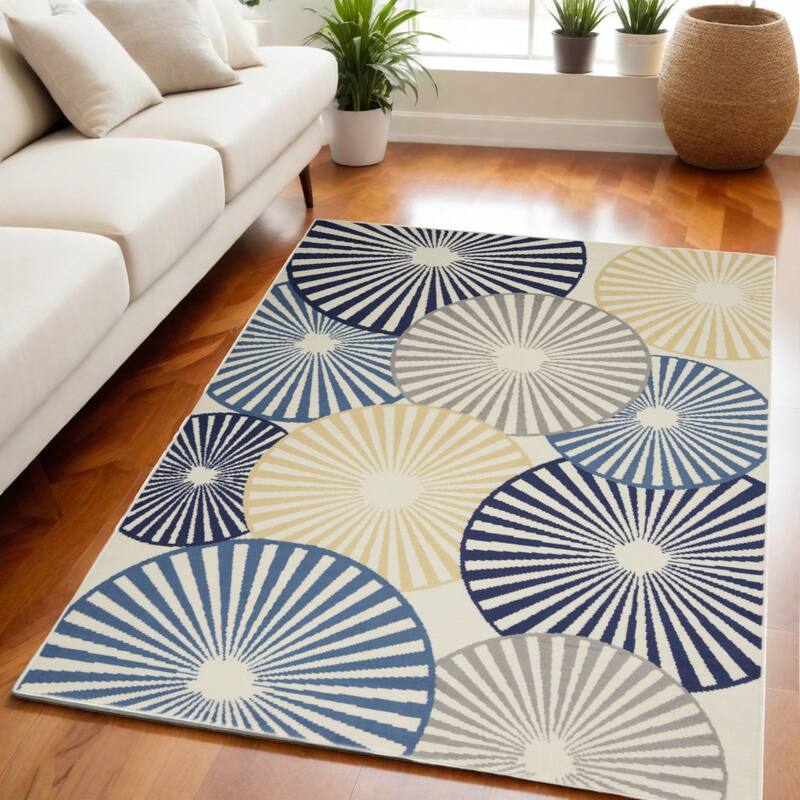 Lubet Power Loomed Geometric Modern Area Rug By HomeRoots - 87' X '63' X '0.5 - Oxford Blue - Rectangle