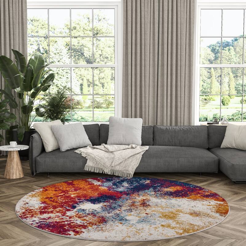 Gematria Industrial Abstract Indoor Area Rug - 5'3'' Round - Multi-Color