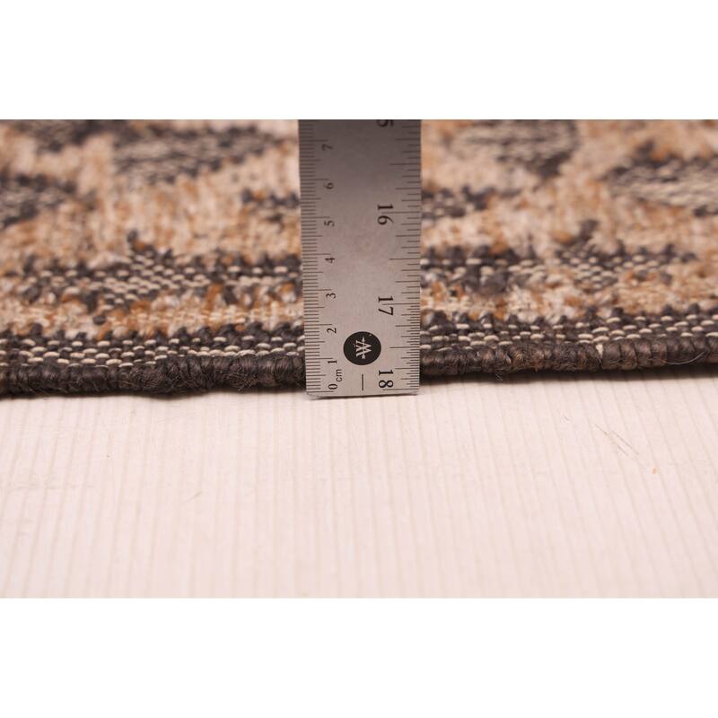 ECARPETGALLERY Flat-Weave Palas Denizli Dark Grey, Tan Jute Kilim - 5'6 x 7'8