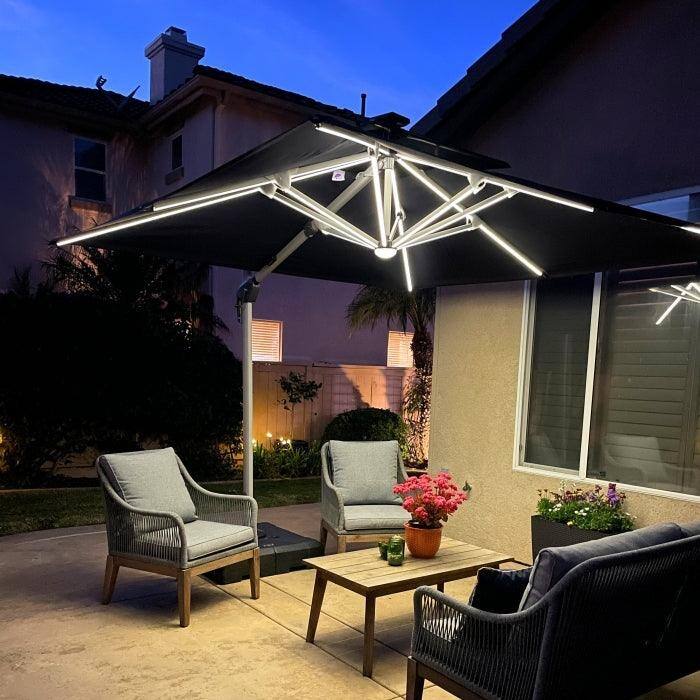 PURPLE LEAF 9 ft Double Top Solar Powered LED Square Patio Cantilever Umbrella with Base