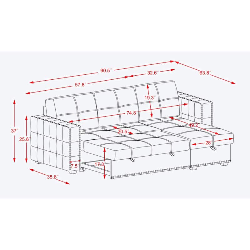 Classic and Cozy L-shape Pull-out Sleeper Sectional Sofa