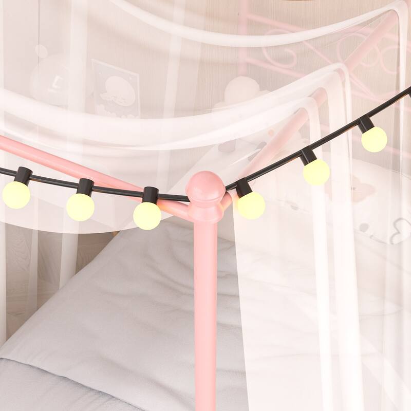 VECELO Twin Canopy Bed Frame with Headboard and Footboard, Metal Four Posters Design, Platform with Steel Slats Support