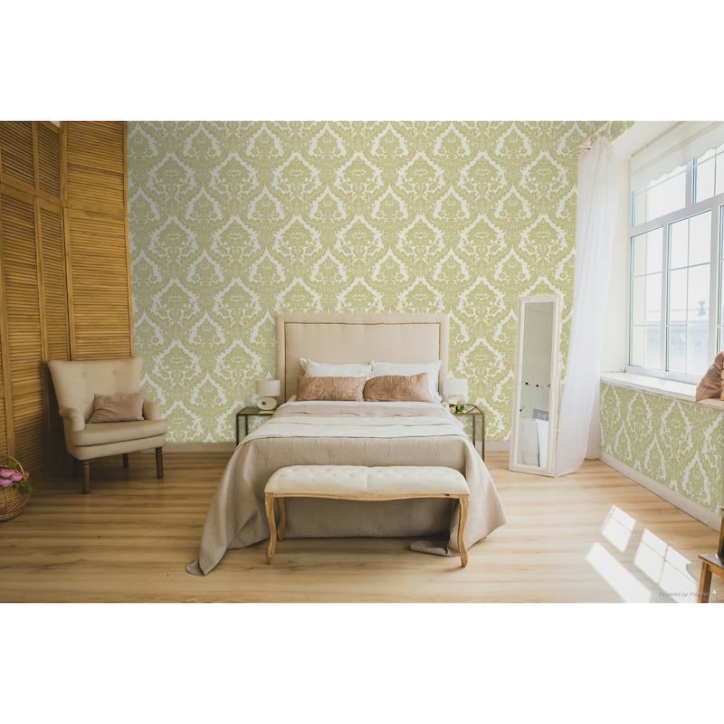 Galerie Wallcoverings Cottage Chic Traditional Damask Vinyl on Non-woven Metallic Wallpaper Roll