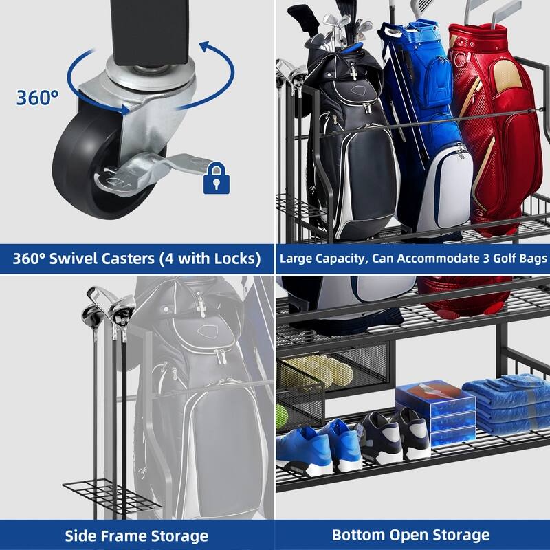 Moasis Portable Sports Rack Garage Organizer Sports Golf Storage Rack with Wheels