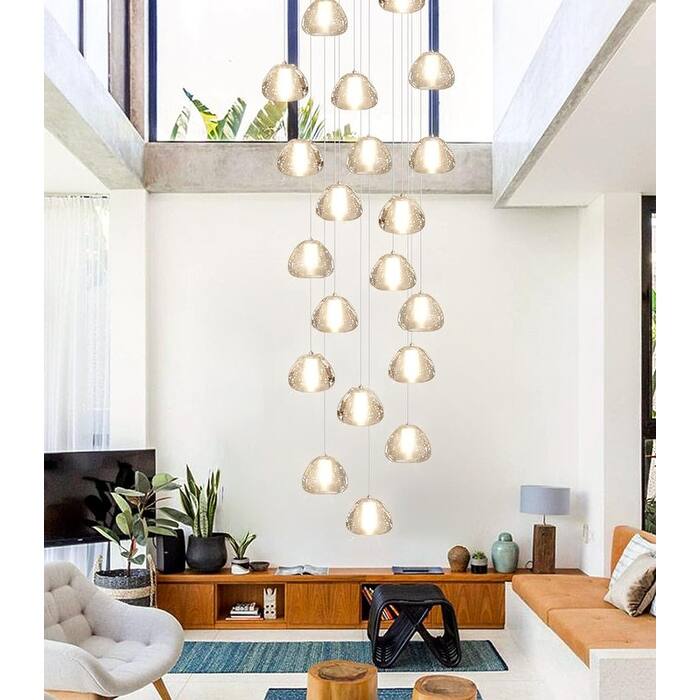KAYLA 30-Lights Gold Modern Crystal Chandelier for Staircases, 157" Extra-Long Adjustable LED Ceiling Light