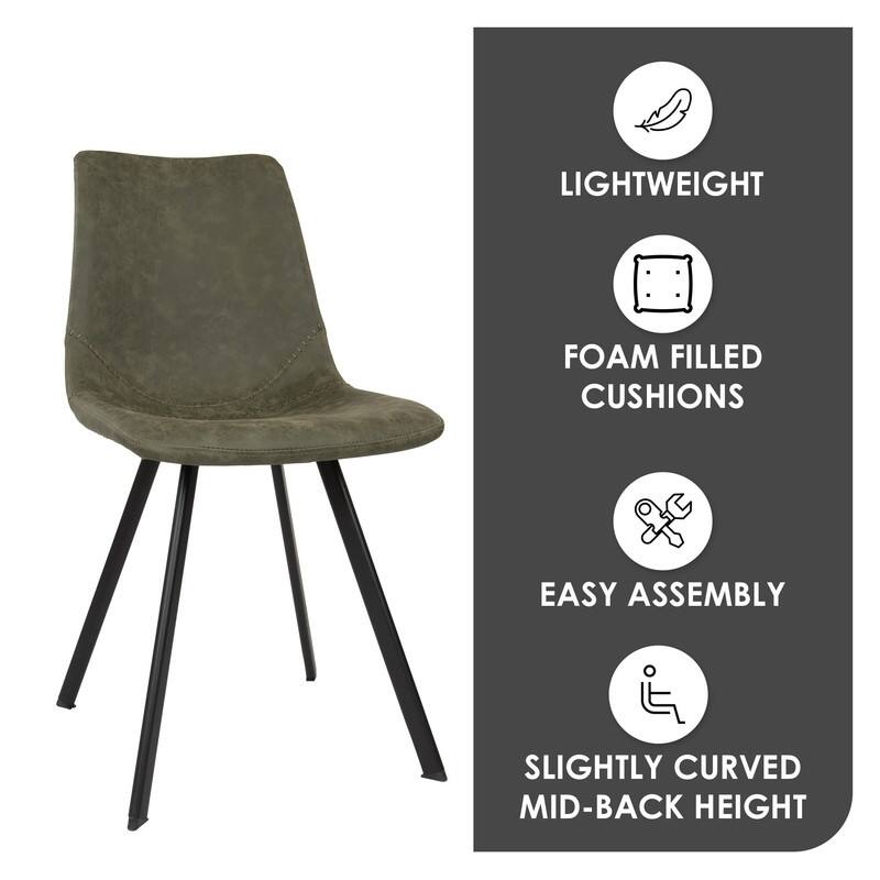 Markley Dining Chair with Leather Seat in Black Steel Legs, Scratch-Resistant, Ergonomic & Comfortable Modern Kitchen Chair