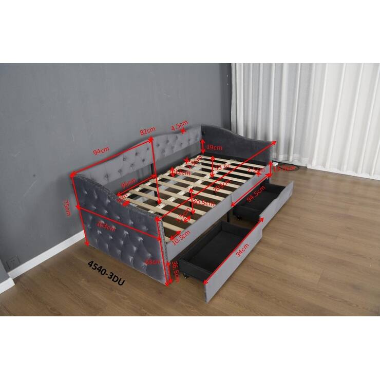 Twin Size Upholstered Daybed with 2 Storage Drawers - 500LB Capacity