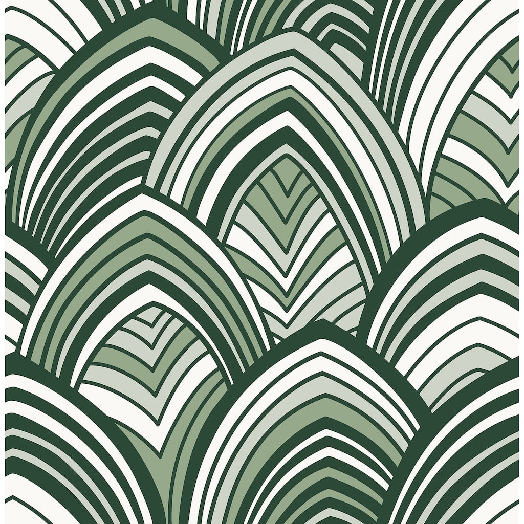 A-Street Prints Cabarita Green Art Deco Flocked Leaves Wallpaper